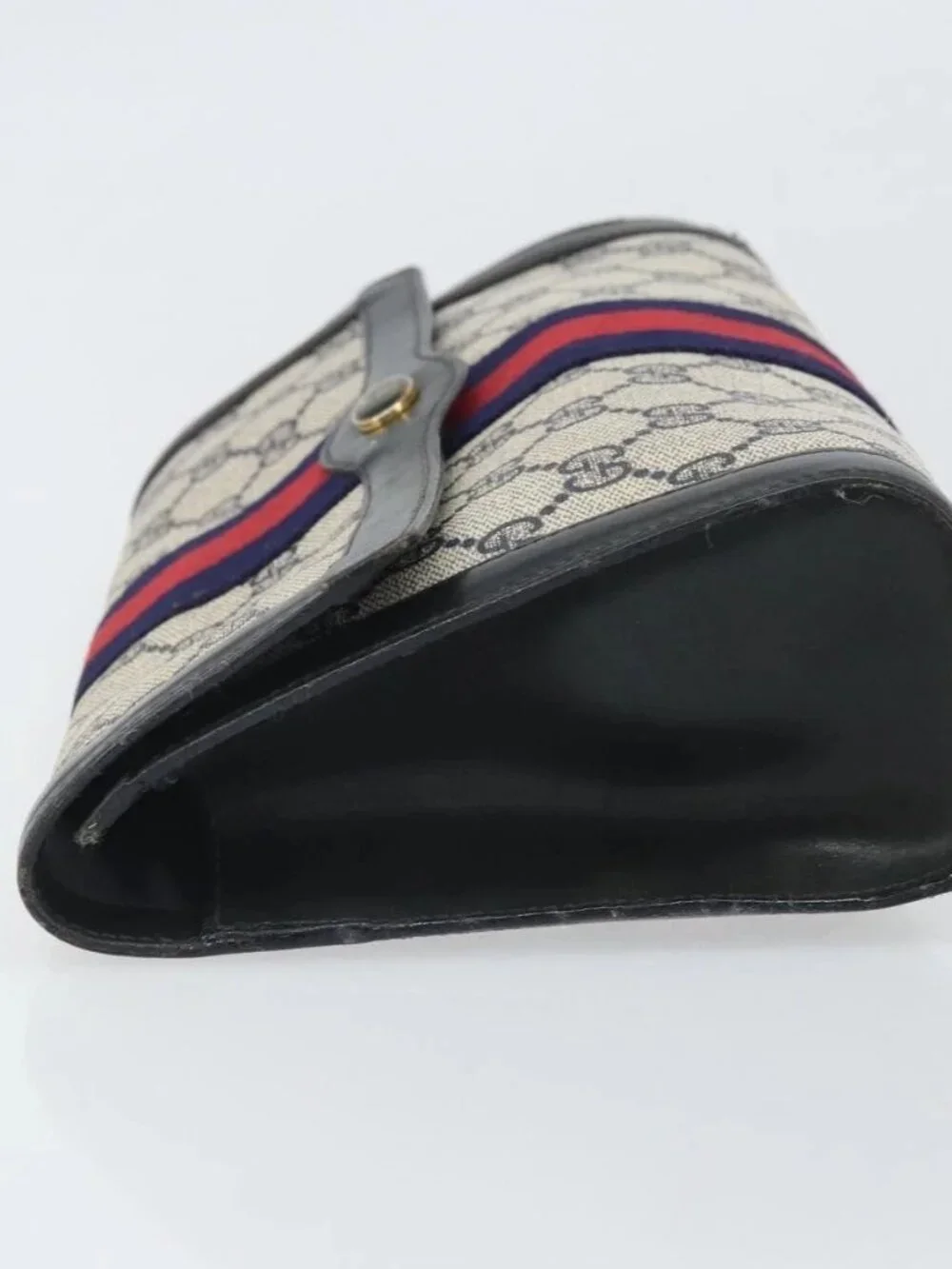 GUCCI GG Supreme Sherry Line Clutch Bag PVC Navy Gold 010 378 Auth BA10399